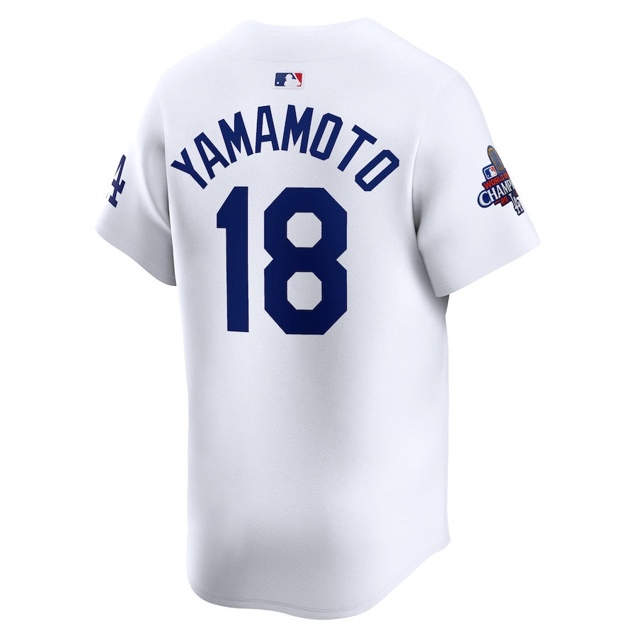 Yoshinobu Yamamoto 18 Los Angeles Dodgers 2024 World Series Champions Home Limited Player Men Jersey - White