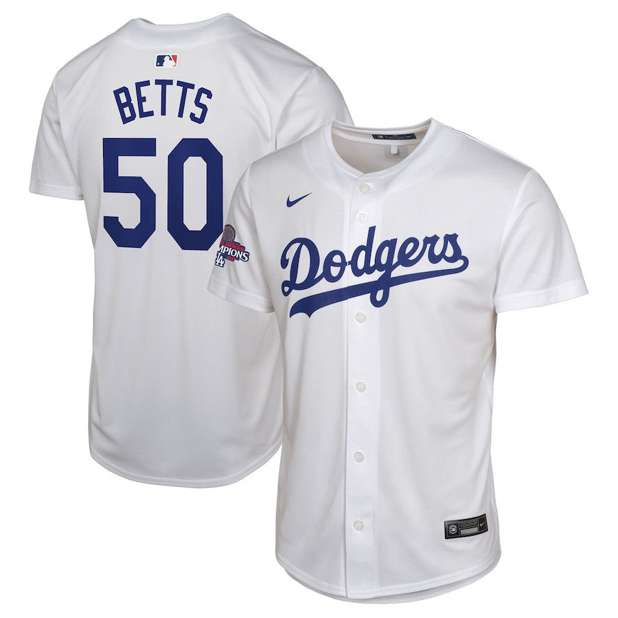 Mookie Betts 50 Los Angeles Dodgers 2024 World Series Champions Home Game Player YOUTH Jersey - White