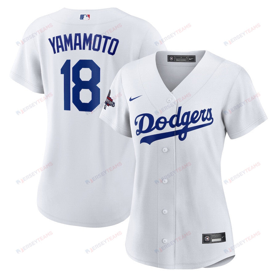 Yoshinobu Yamamoto 18 Los Angeles Dodgers Women's 2024 World Series Champions Home Player Jersey - White