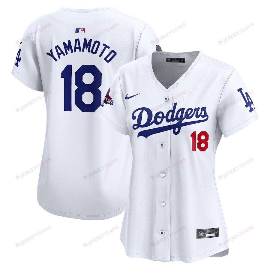 Yoshinobu Yamamoto 18 Los Angeles Dodgers Women's 2024 World Series Champions Home Limited Jersey - White