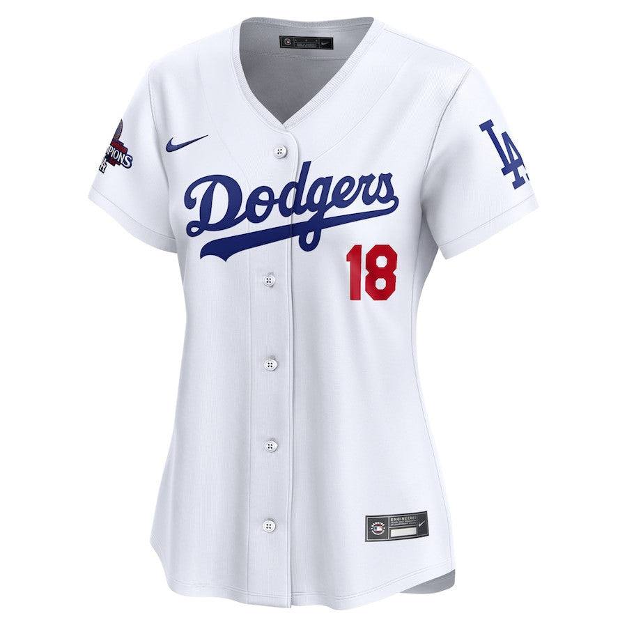 Yoshinobu Yamamoto 18 Los Angeles Dodgers Women's 2024 World Series Champions Home Limited Jersey - White