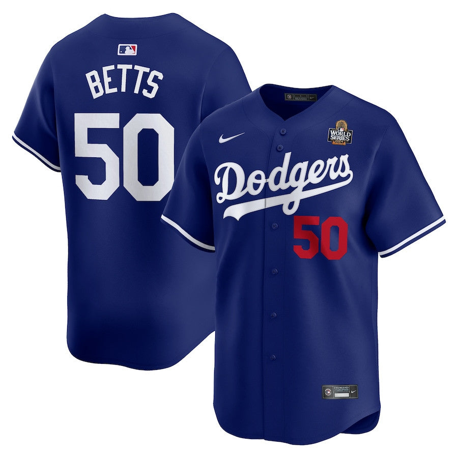 Mookie Betts 50 Los Angeles Dodgers 2024 World Series Home Limited Player Men Jersey - Royal