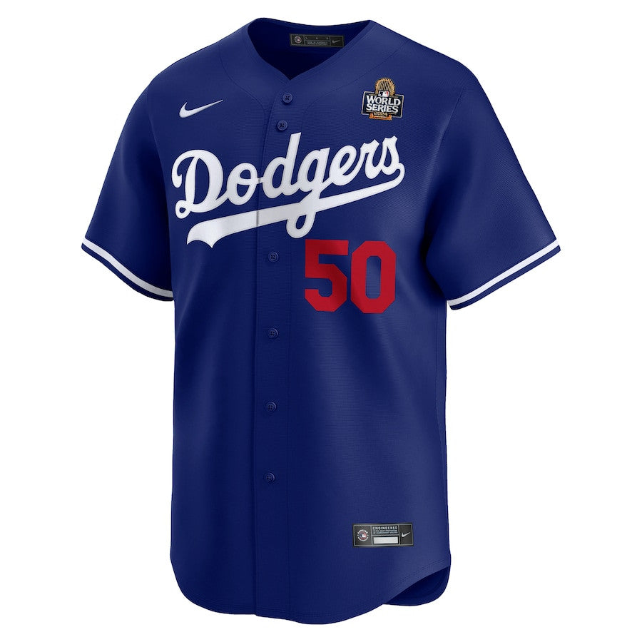 Mookie Betts 50 Los Angeles Dodgers 2024 World Series Home Limited Player Men Jersey - Royal