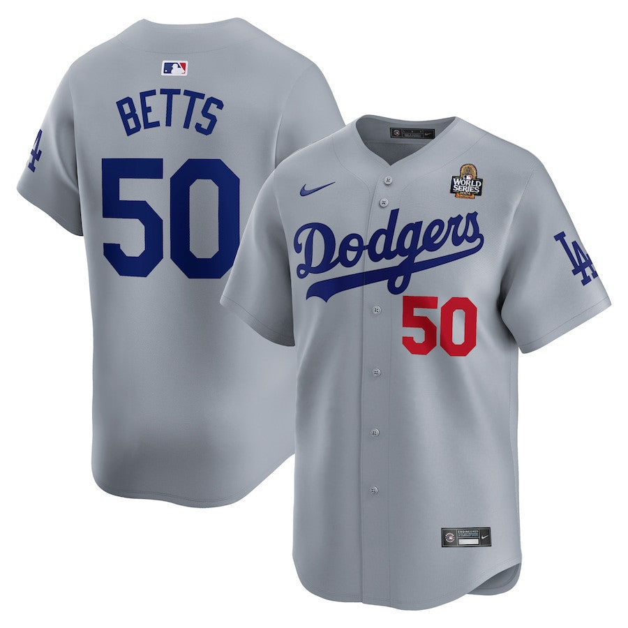 Mookie Betts 50 Los Angeles Dodgers 2024 World Series Alternate Limited Player Men Jersey - Gray