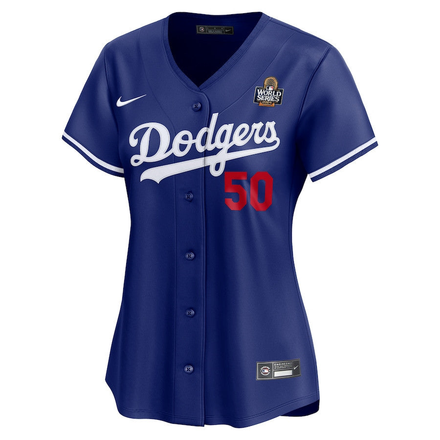 Mookie Betts 50 Los Angeles Dodgers Women's 2024 World Series Alternate Limited Jersey - Royal