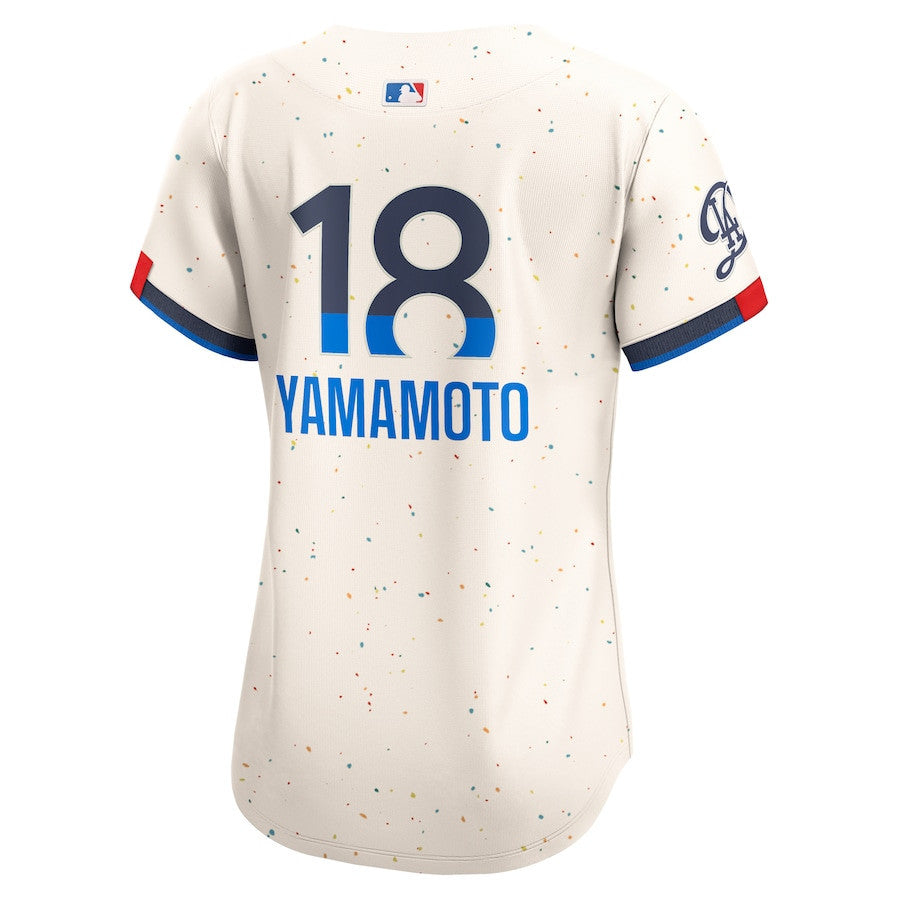 Yoshinobu Yamamoto 18 Los Angeles Dodgers Women's 2024 World Series Champions City Connect Limited Player Jersey - Cream