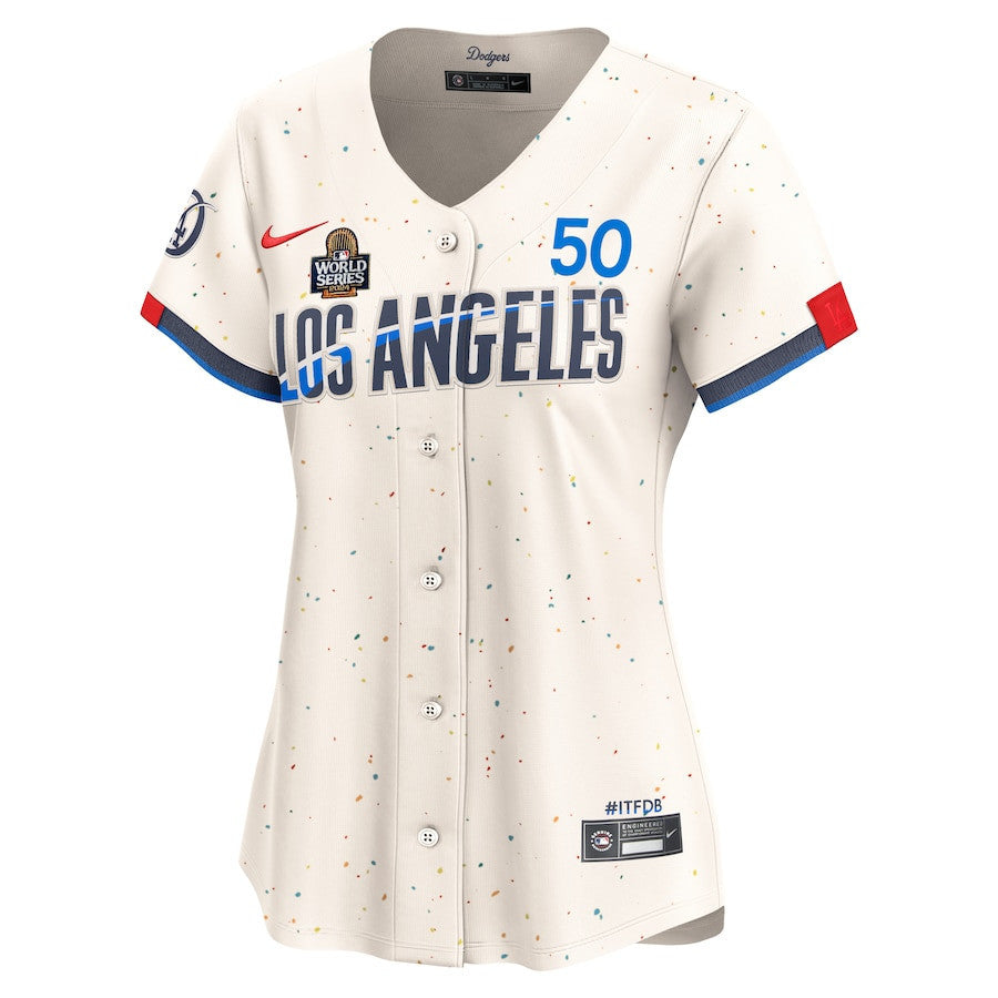 Mookie Betts 50 Los Angeles Dodgers Women's 2024 World Series Champions City Connect Limited Player Jersey - Cream