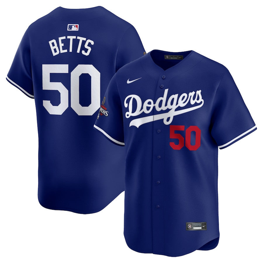 Mookie Betts 50 Los Angeles Dodgers 2024 World Series Champions Alternate Limited Player Men Jersey - Royal