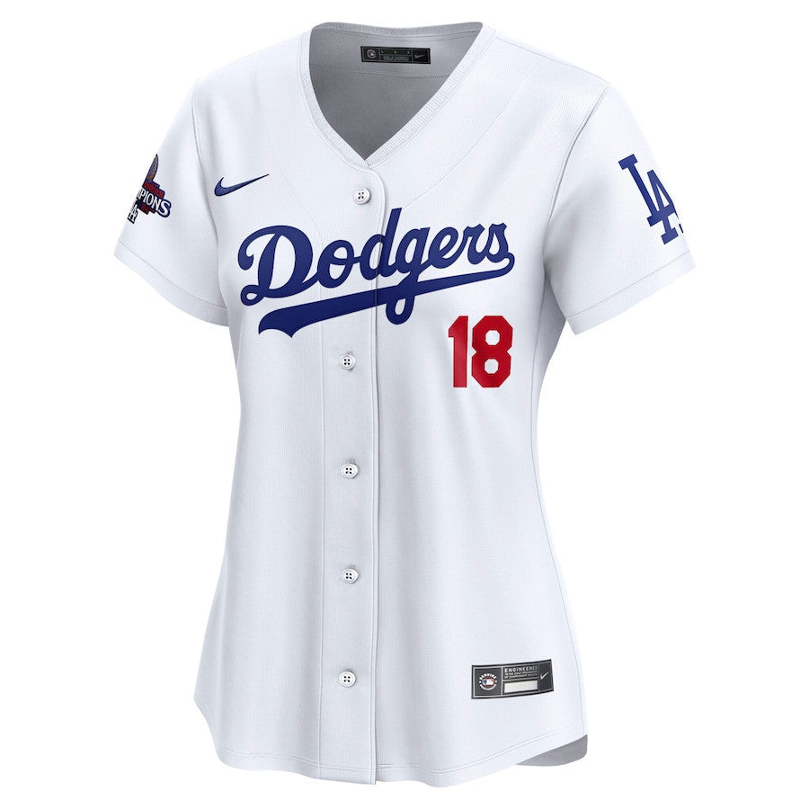 Yoshinobu Yamamoto 18 Los Angeles Dodgers Women's 2024 World Series Champions Japanese Characters Limited Player Jersey - White