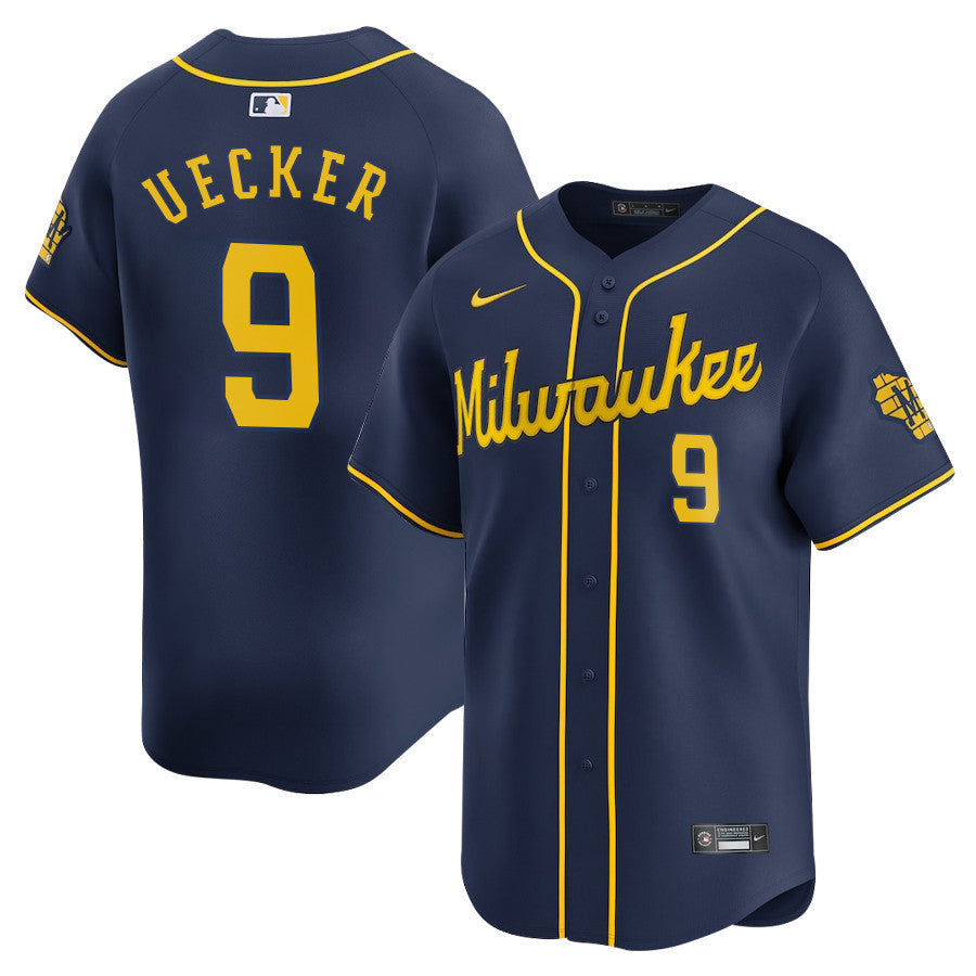 Bob Uecker #9 Milwaukee Brewers Alternate Limited Player Jersey – Navy