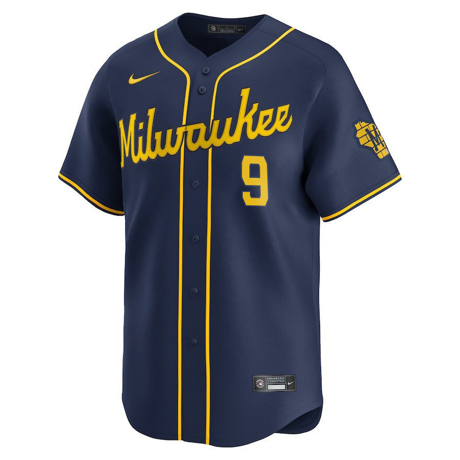 Bob Uecker #9 Milwaukee Brewers Alternate Limited Player Jersey – Navy