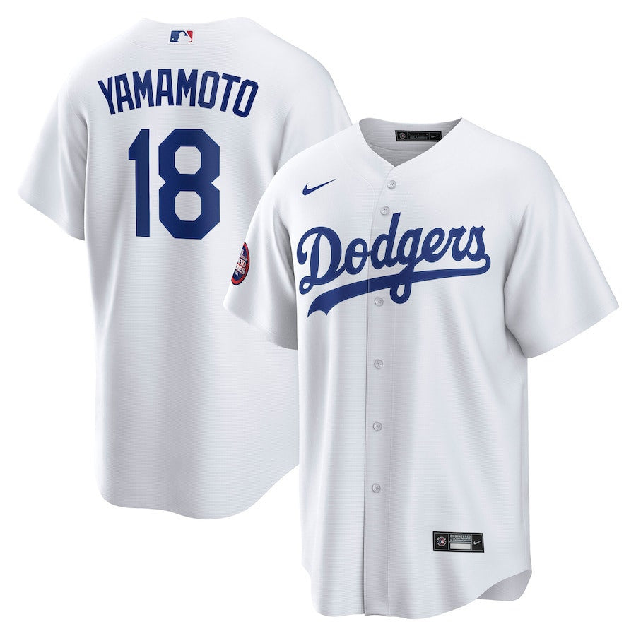 Yoshinobu Yamamoto 18 Los Angeles Dodgers 2025 MLB World Tour: Tokyo Series Home Player Men Jersey - White