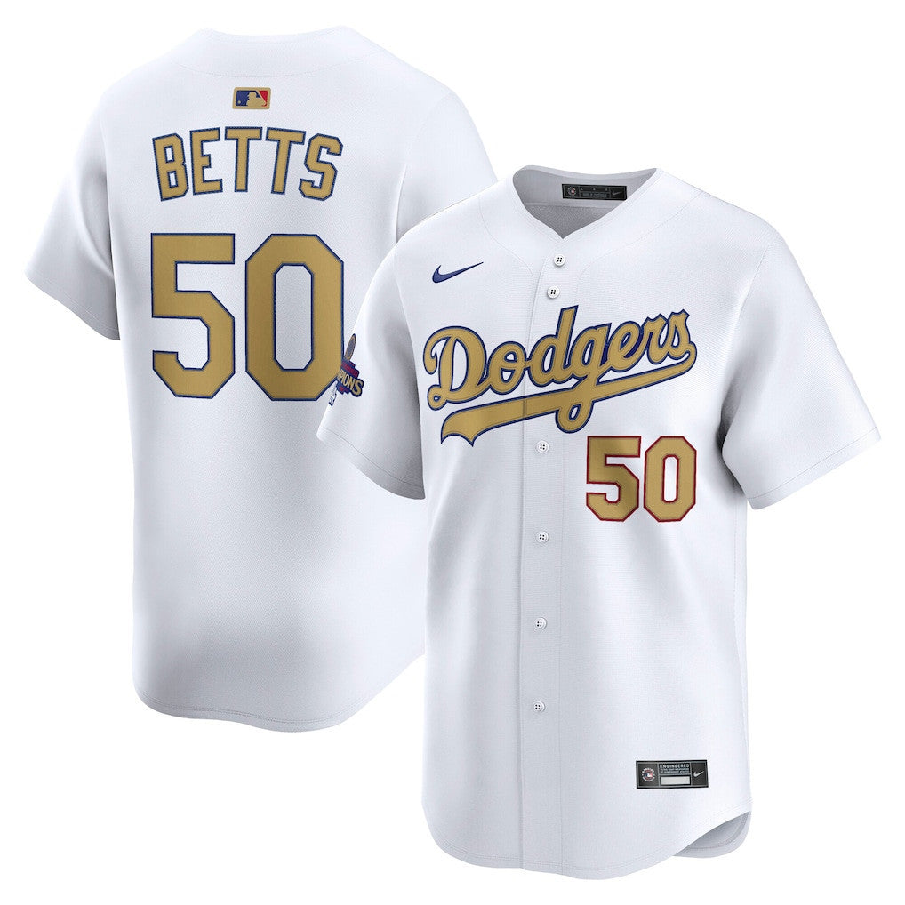 Mookie Betts 50 Los Angeles Dodgers 2025 Gold Collection Limited Men Jersey - White