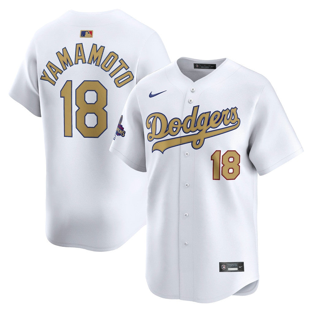 Yoshinobu Yamamoto 18 Los Angeles Dodgers 2025 Gold Collection Limited Men Jersey - White