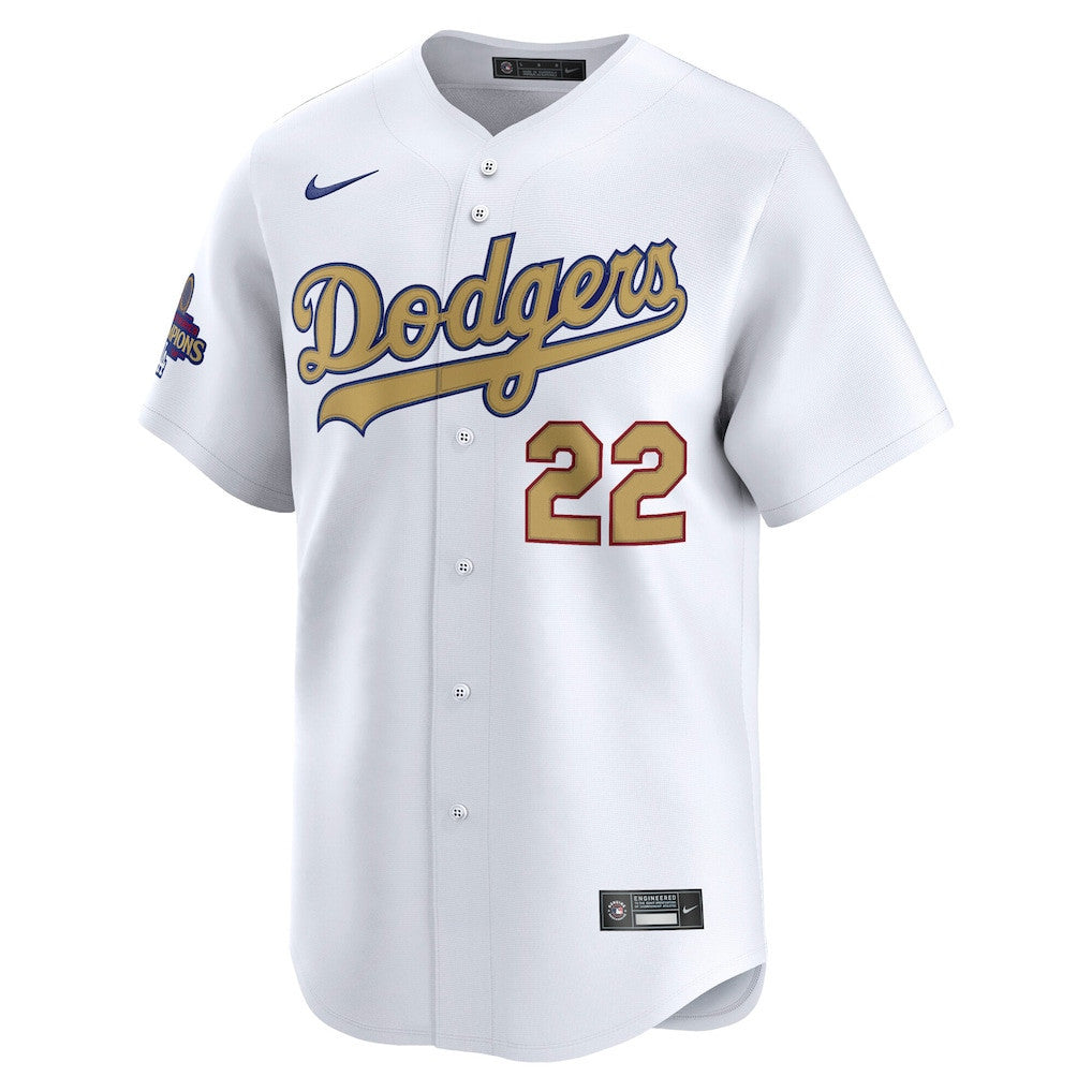 Clayton Kershaw 22 Los Angeles Dodgers 2025 Gold Collection Limited Men Jersey - White