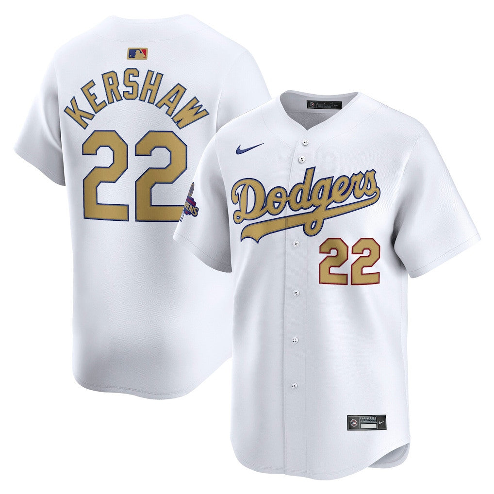 Clayton Kershaw 22 Los Angeles Dodgers 2025 Gold Collection Limited Men Jersey - White