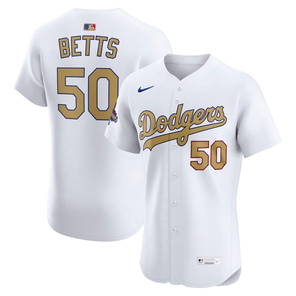 Mookie Betts 50 Los Angeles Dodgers 2025 Gold Collection Elite Men Jersey - White
