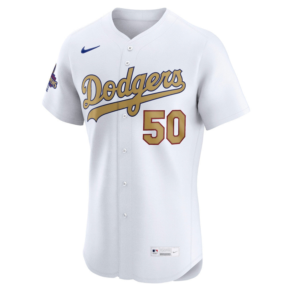 Mookie Betts 50 Los Angeles Dodgers 2025 Gold Collection Elite Men Jersey - White