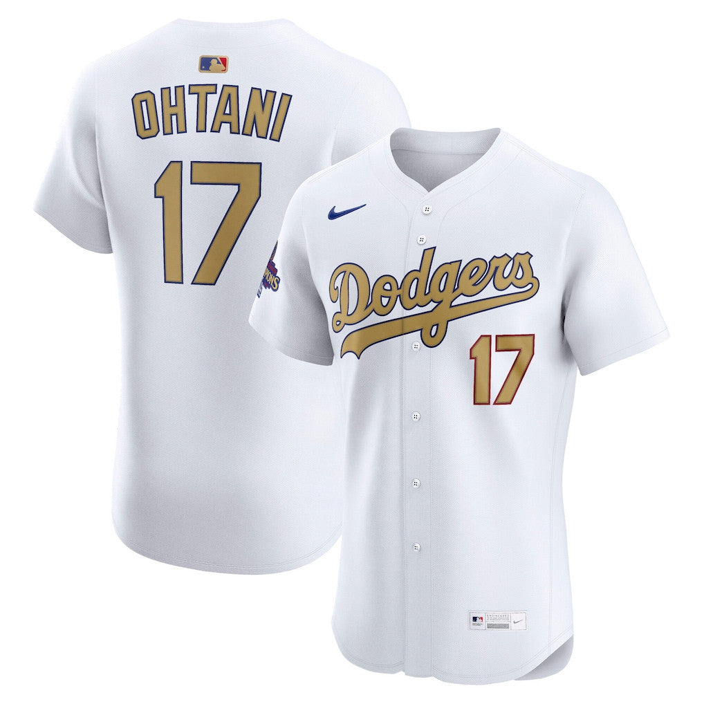 Shohei Ohtani 17 Los Angeles Dodgers 2025 Gold Collection Elite Men Jersey - White
