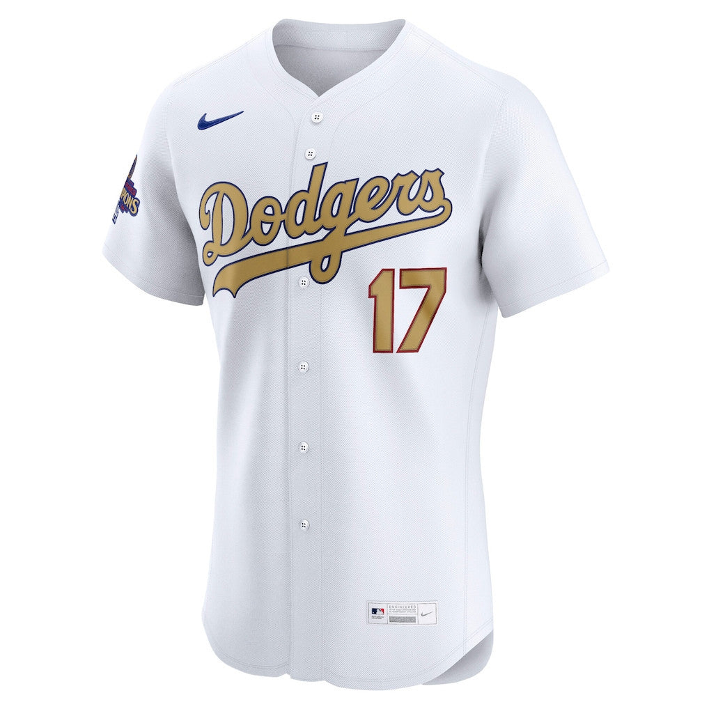 Shohei Ohtani 17 Los Angeles Dodgers 2025 Gold Collection Elite Men Jersey - White