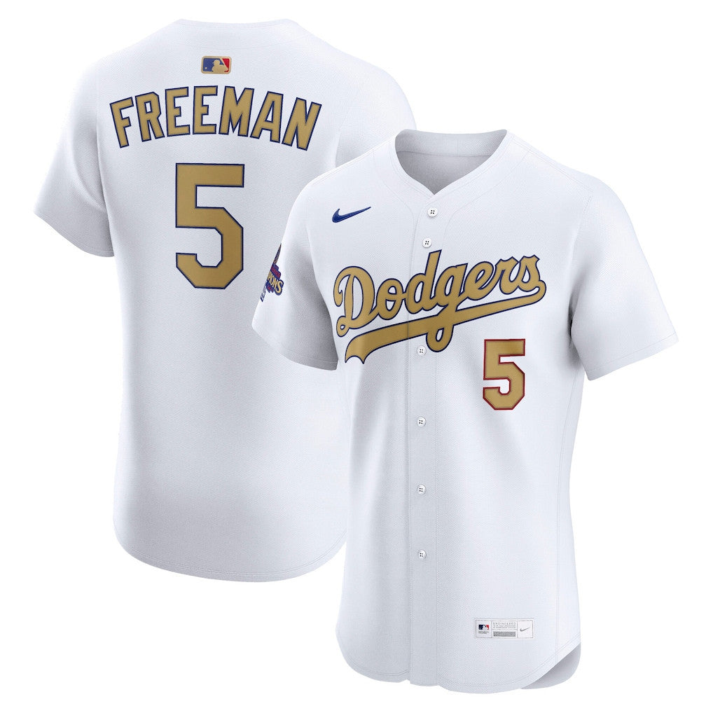 Freddie Freeman 5 Los Angeles Dodgers 2025 Gold Collection Elite Men Jersey - White