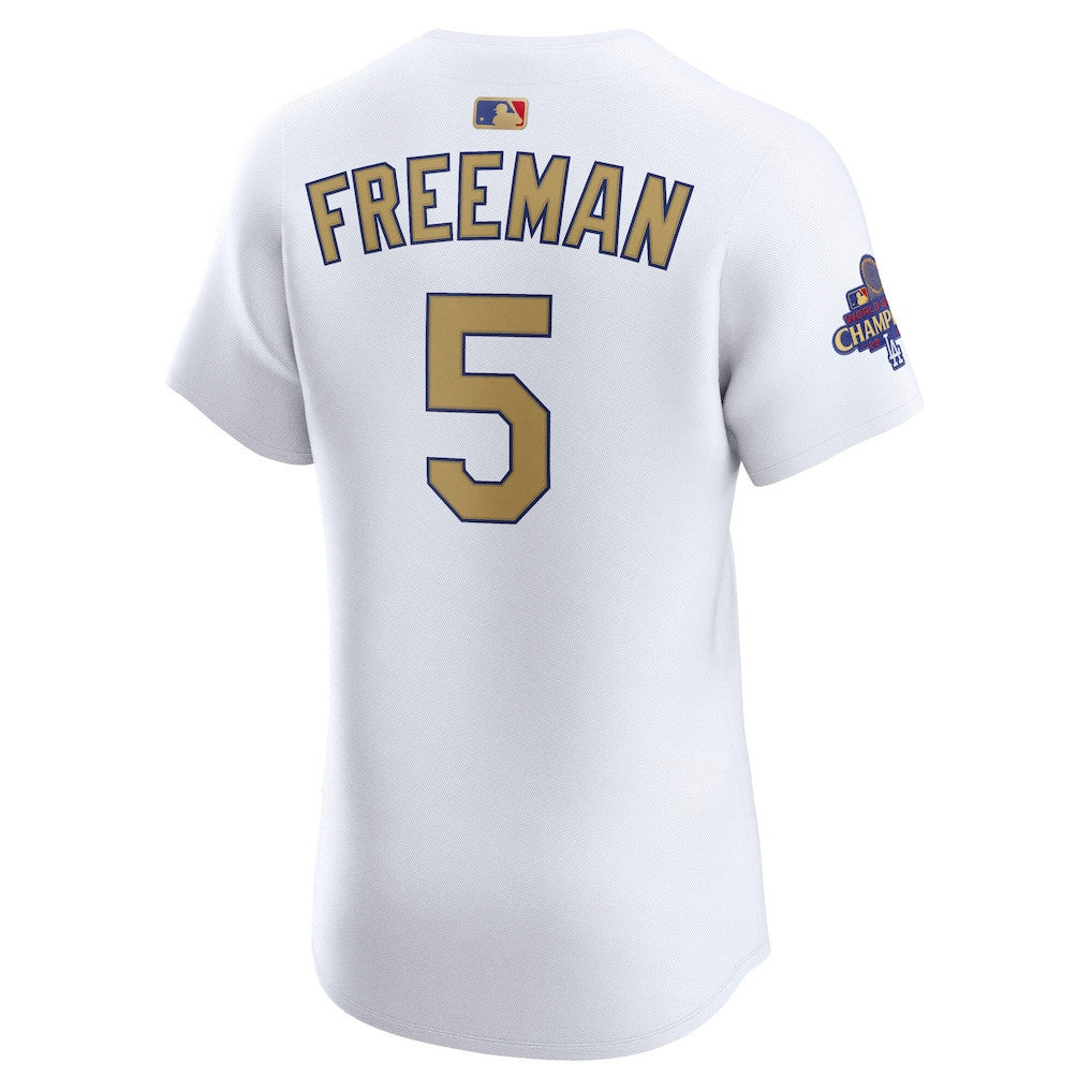 Freddie Freeman 5 Los Angeles Dodgers 2025 Gold Collection Elite Men Jersey - White