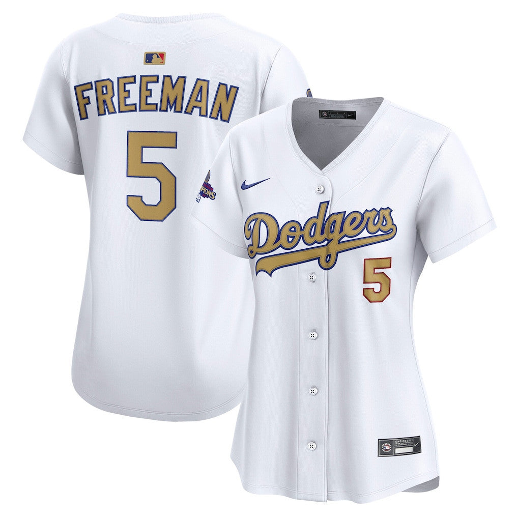 Freddie Freeman 5 Los Angeles Dodgers Women's 2025 Gold Collection Limited Jersey - White
