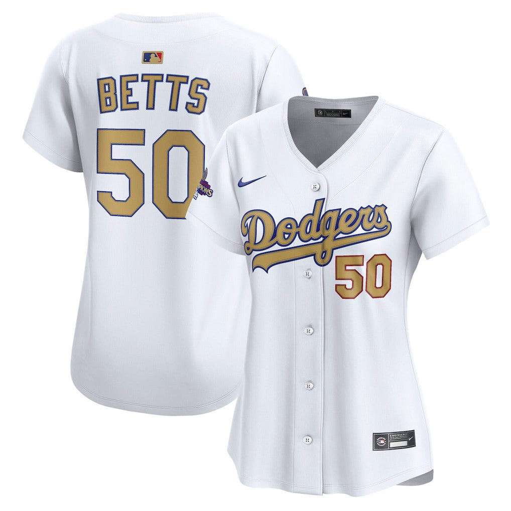 Mookie Betts 50 Los Angeles Dodgers Women's 2025 Gold Collection Limited Jersey - White
