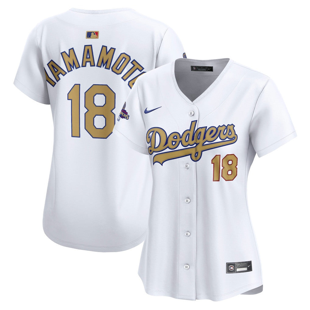 Yoshinobu Yamamoto 18 Los Angeles Dodgers Women's 2025 Gold Collection Limited Jersey - White