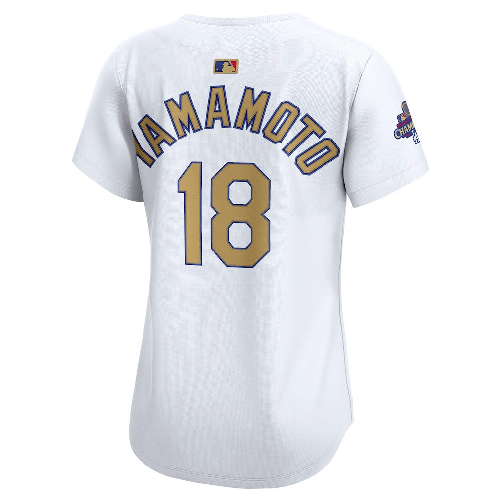 Yoshinobu Yamamoto 18 Los Angeles Dodgers Women's 2025 Gold Collection Limited Jersey - White
