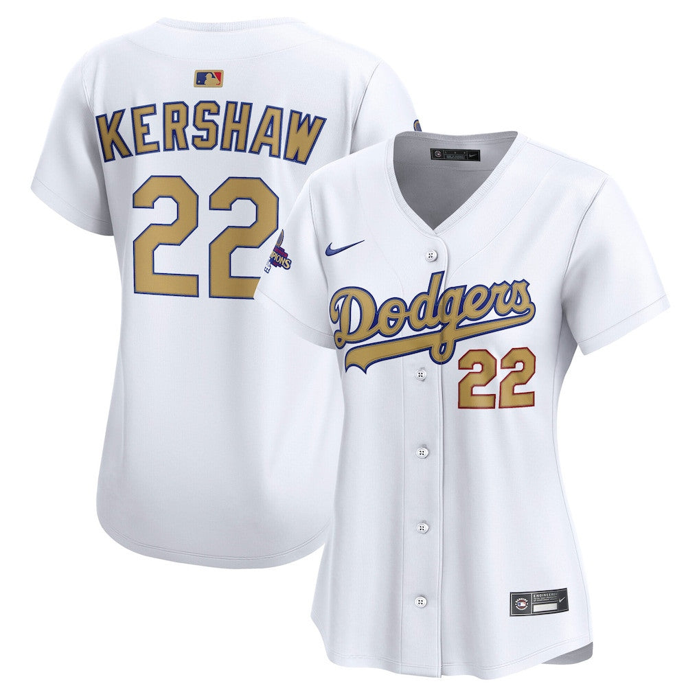 Clayton Kershaw 22 Los Angeles Dodgers Women's 2025 Gold Collection Limited Jersey - White
