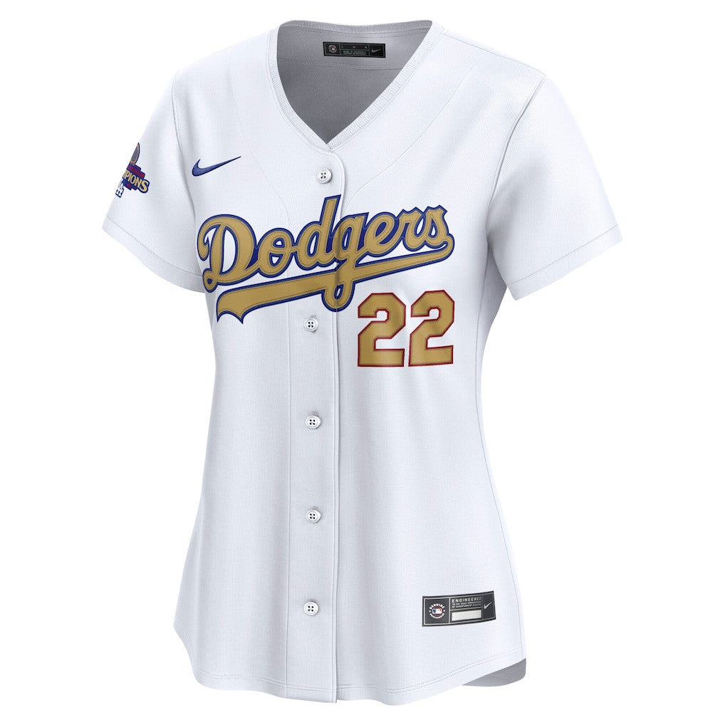 Clayton Kershaw 22 Los Angeles Dodgers Women's 2025 Gold Collection Limited Jersey - White