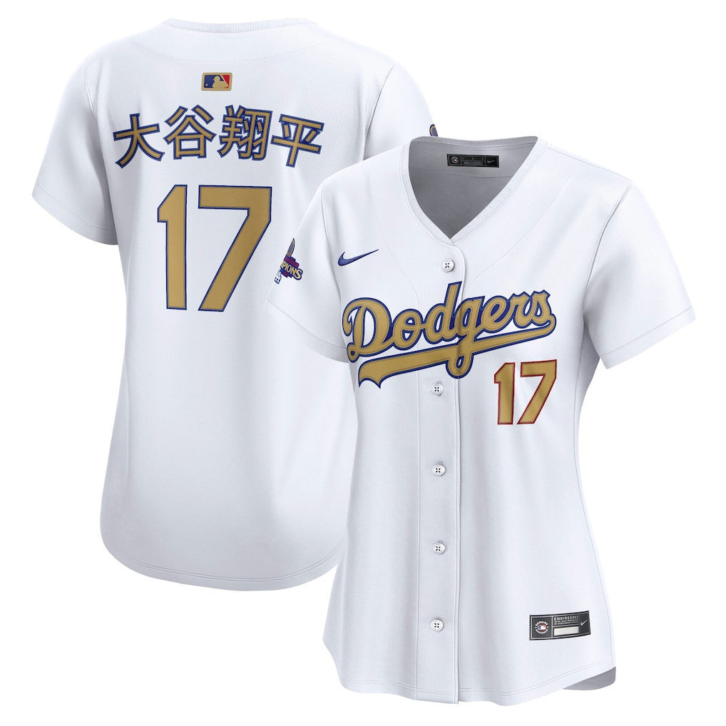 Shohei Ohtani 17 Los Angeles Dodgers Women's 2025 Gold Collection Kanji Limited Jersey - White