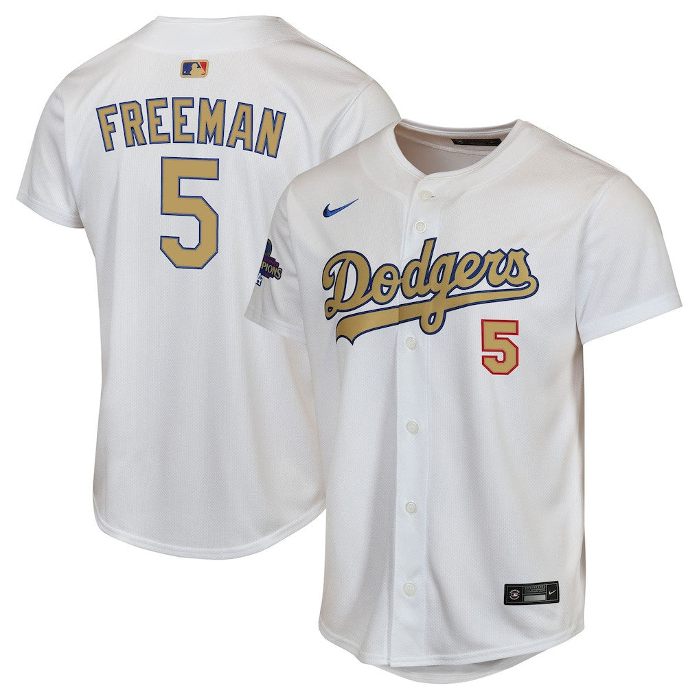 Freddie Freeman 5 Los Angeles Dodgers 2025 Gold Collection Limited YOUTH Jersey - White