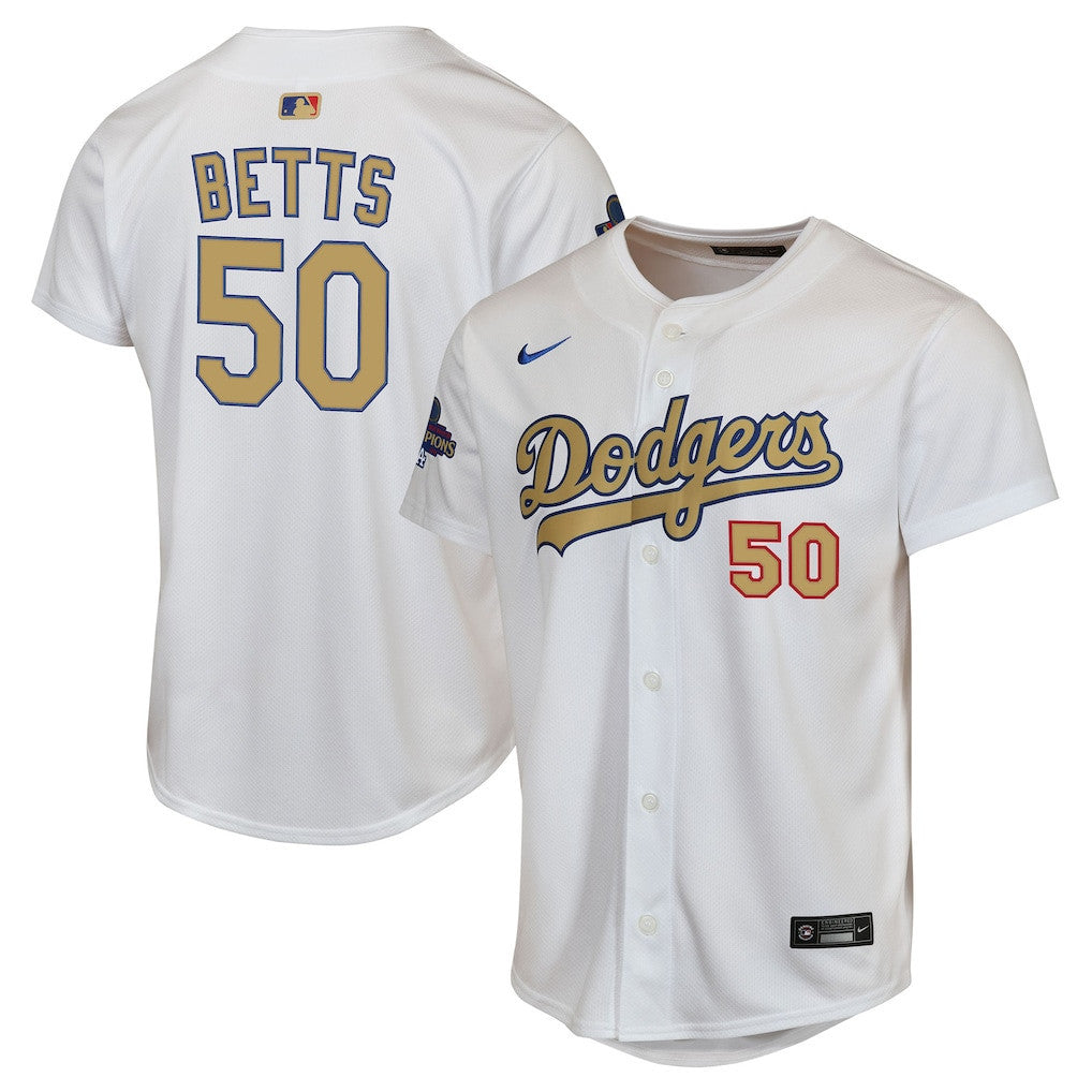 Mookie Betts 50 Los Angeles Dodgers 2025 Gold Collection Limited YOUTH Jersey - White