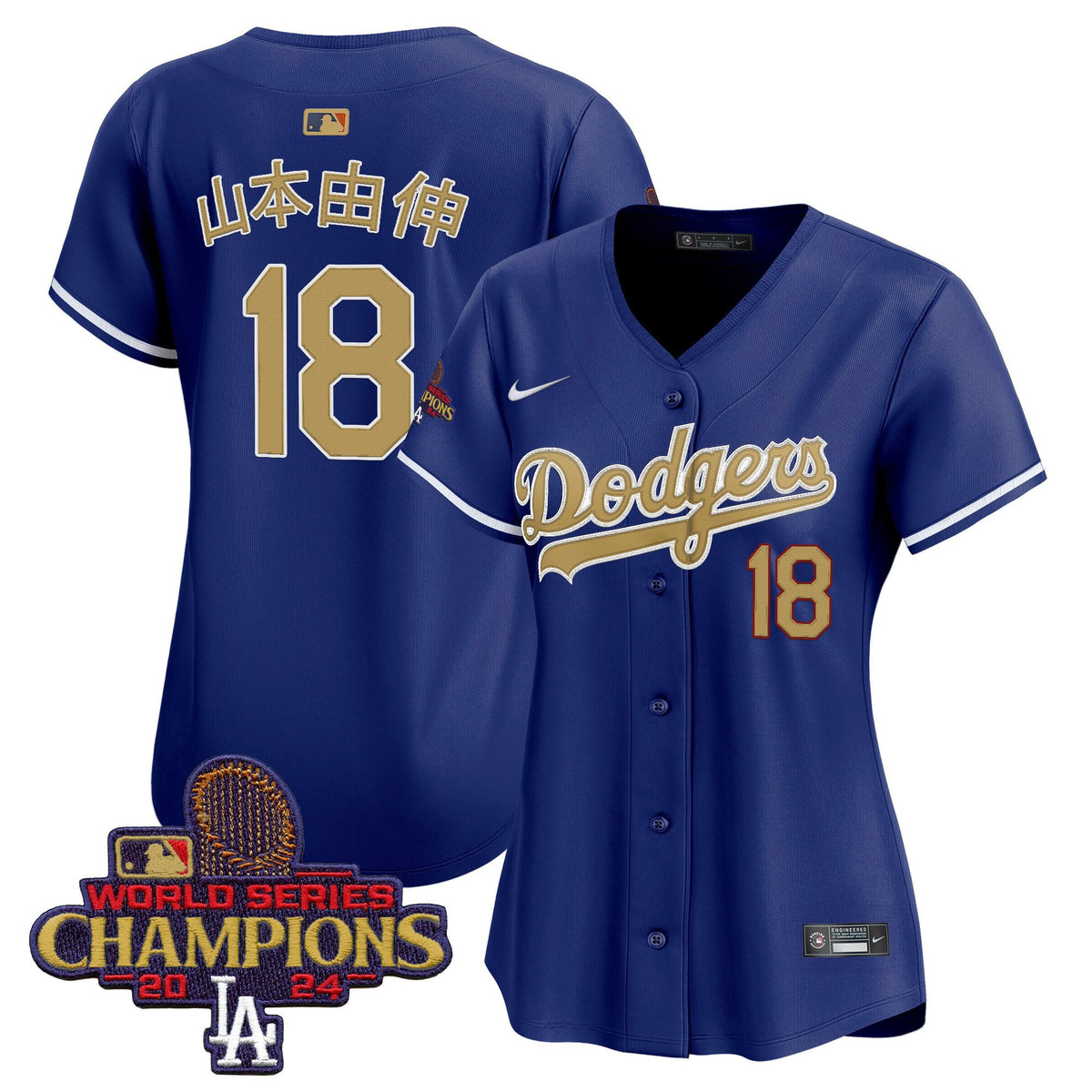 Yoshinobu Yamamoto 18 Los Angeles Dodgers Kanji Women's 2025 Gold Collection Limited Jersey - Royal