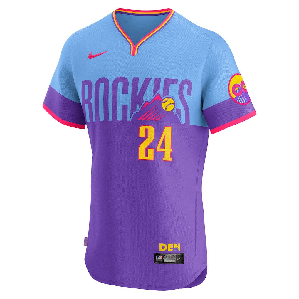 Ryan McMahon 24 Colorado Rockies 2025 City Connect Elite Player Men Jersey - Purple/Light Blue