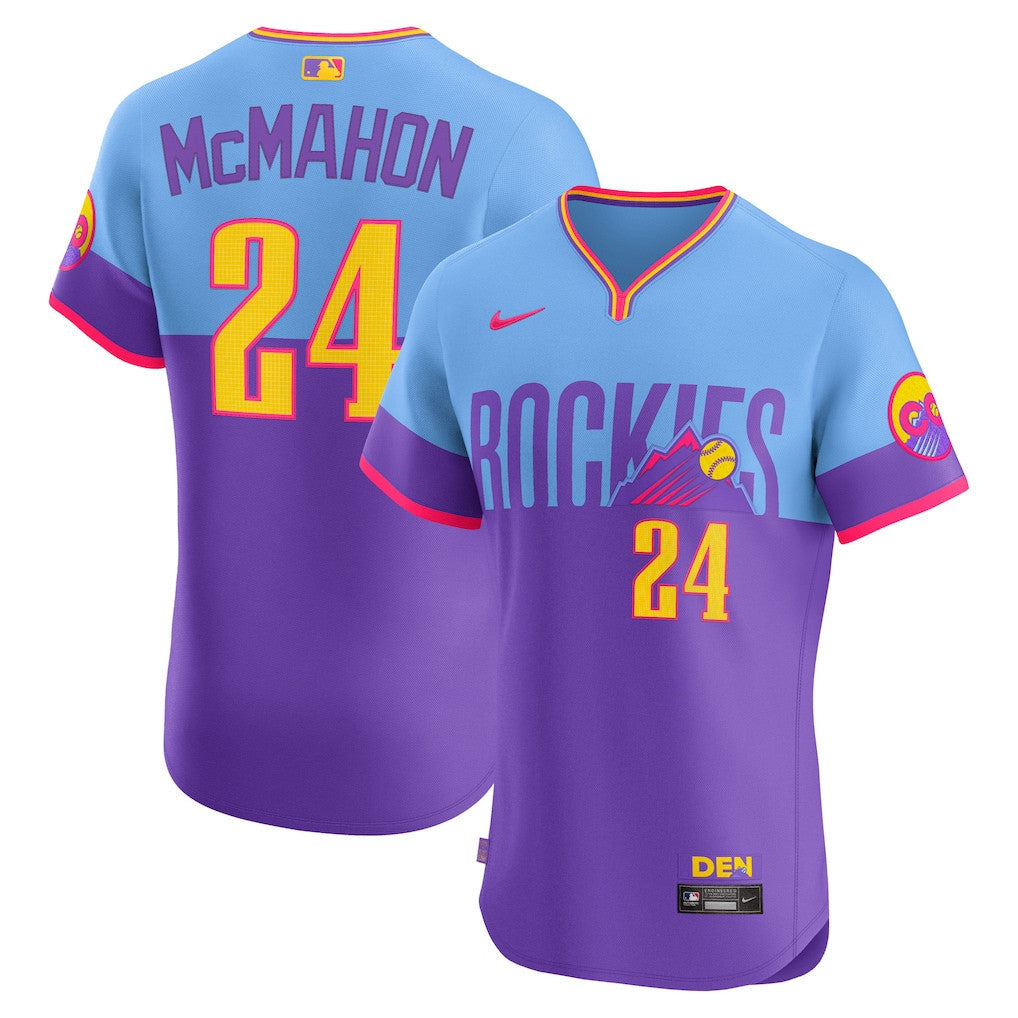 Ryan McMahon 24 Colorado Rockies 2025 City Connect Elite Player Men Jersey - Purple/Light Blue