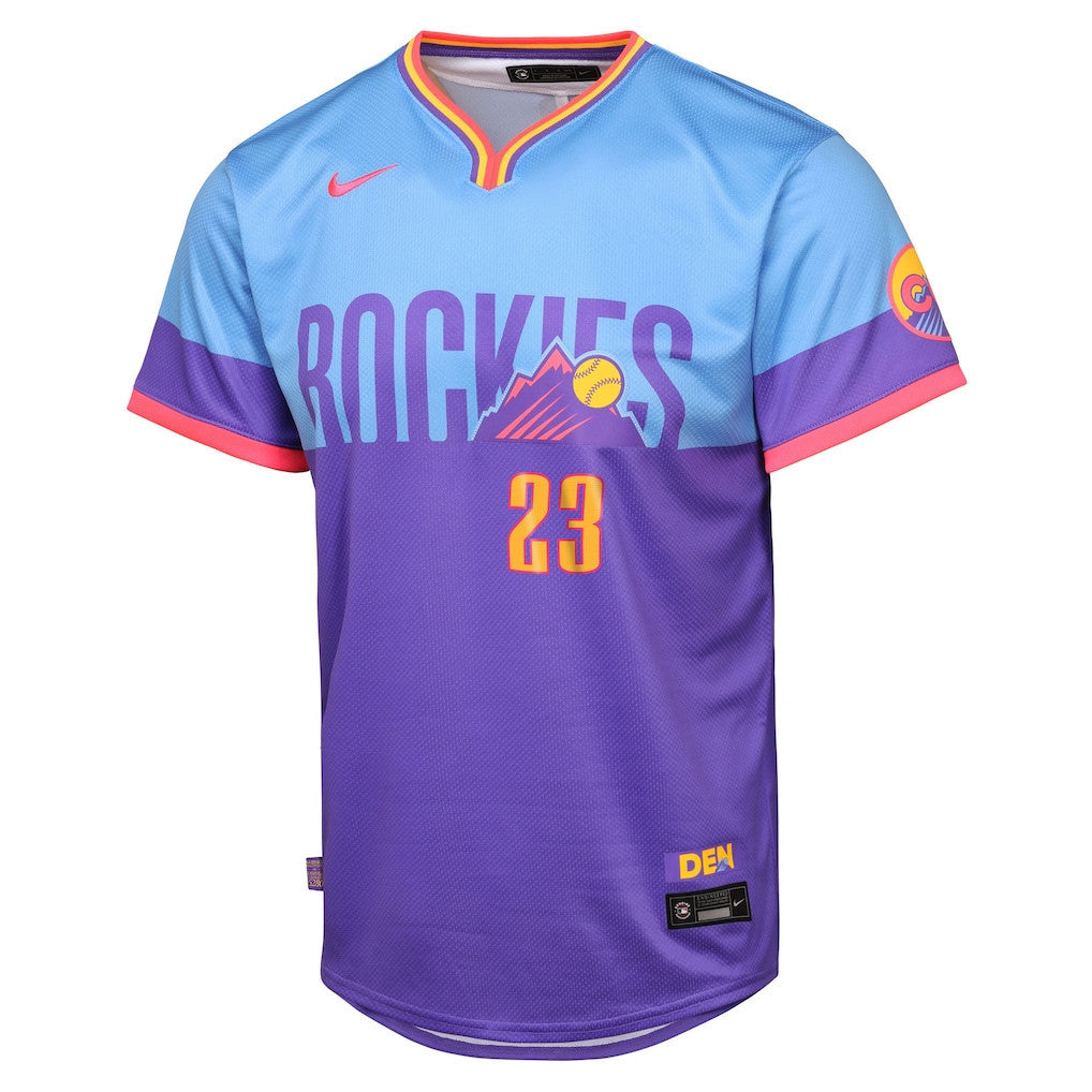 Kris Bryant 23 Colorado Rockies 2025 City Connect Limited YOUTH Jersey - Purple/Light Blue