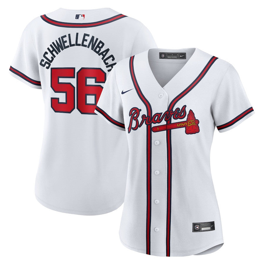 Spencer Schwellenbach 56 Atlanta Braves Women's Home Jersey - White