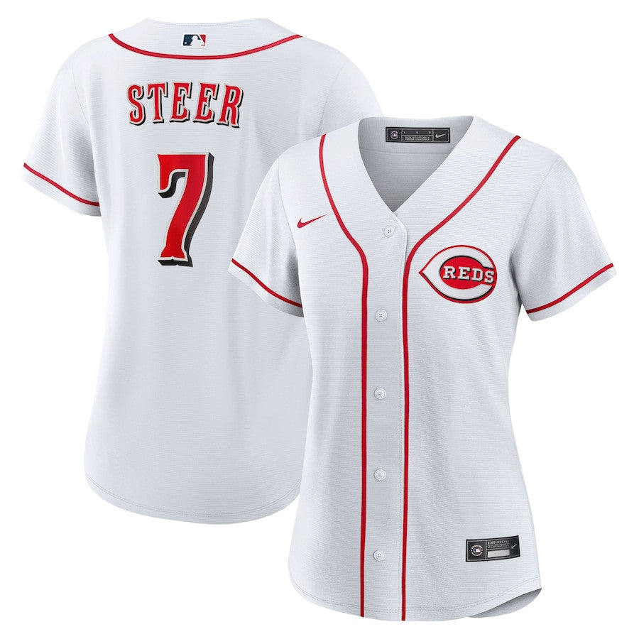 Spencer Steer 7 Cincinnati Reds Women's Home Jersey - White