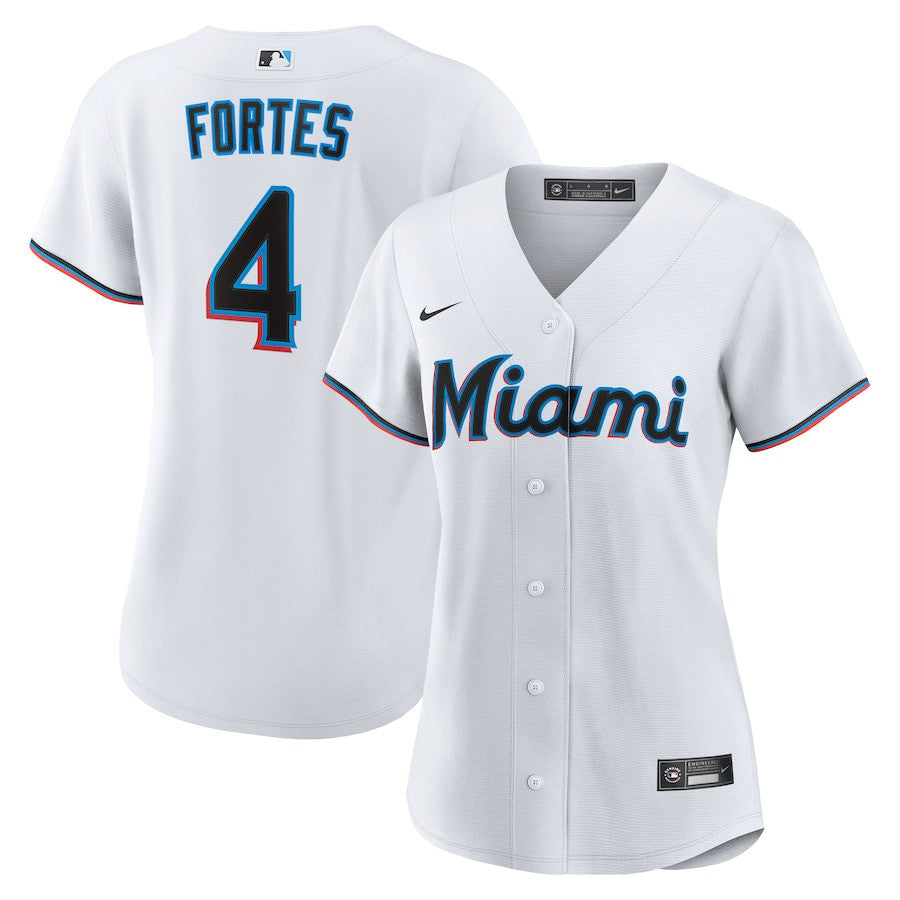 Nick Fortes 4 Miami Marlins Women's Home Jersey - White