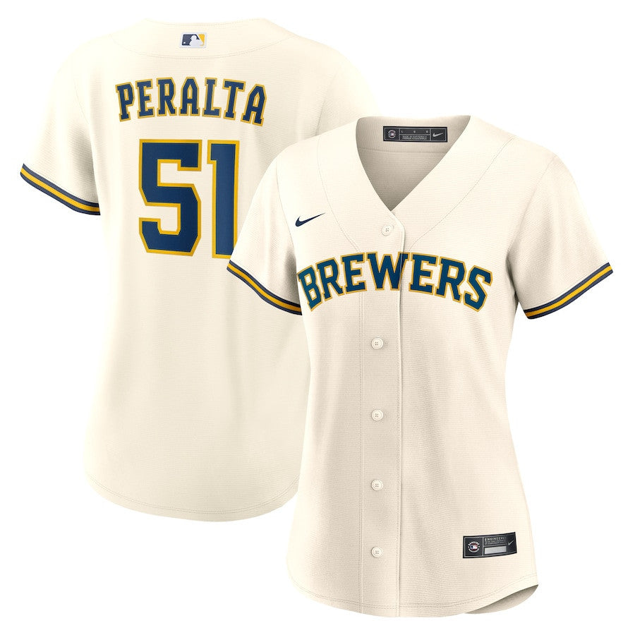 Freddy Peralta 51 Milwaukee Brewers Women's Home Jersey - Cream