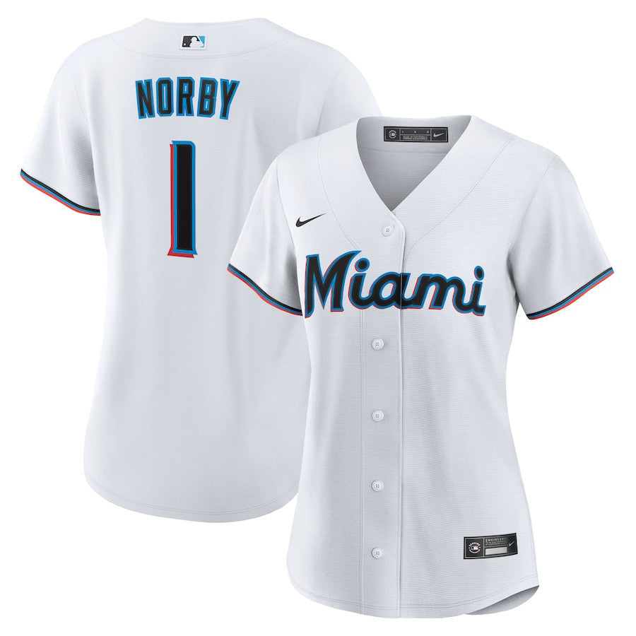 Connor Norby 1 Miami Marlins Women's Home Jersey - White