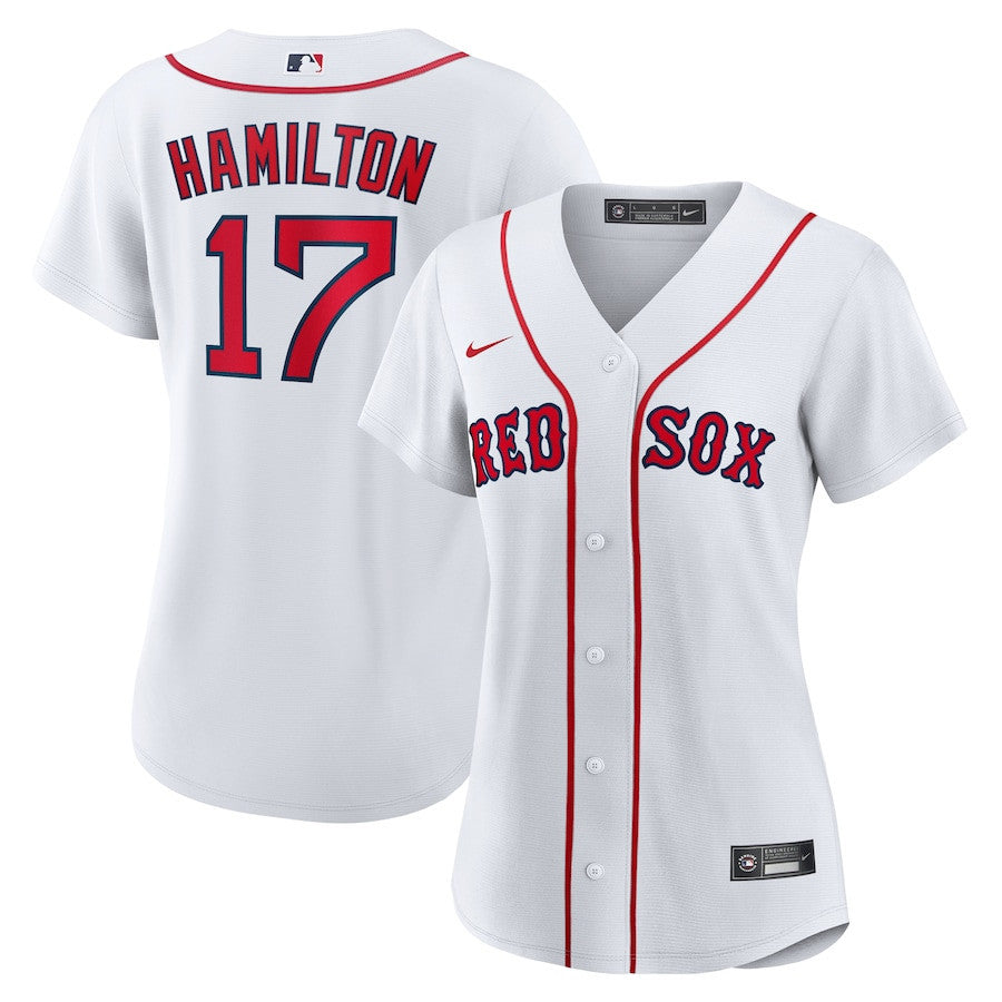 David Hamilton 17 Boston Red Sox Women's Home Jersey - White