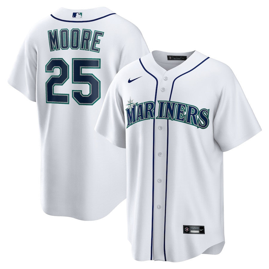 Dylan Moore 25 Seattle Mariners Home Men Jersey - White
