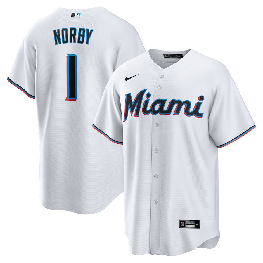 Connor Norby 1 Miami Marlins Home Men Jersey - White