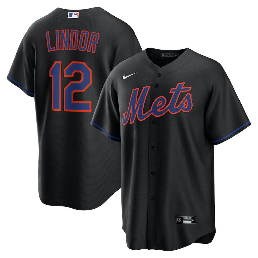 Francisco Lindor 12 New York Mets Alternate 2.0 Player Men Jersey - Black