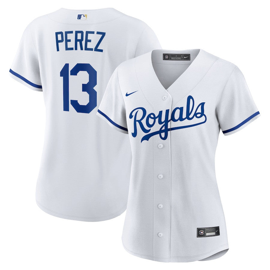 Salvador Perez 13 Kansas City Royals Women's Home Jersey - White