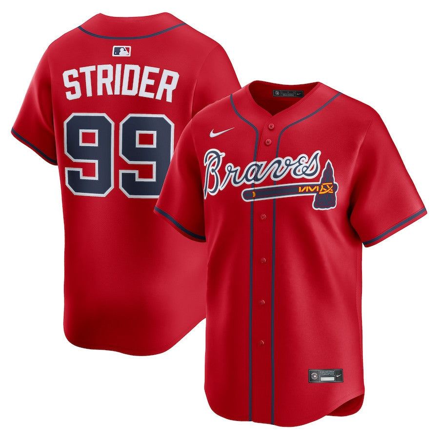 Spencer Strider 99 Atlanta Braves Alternate Limited Player Men Jersey - Red